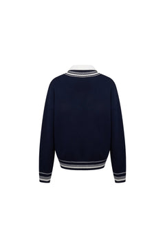 Navy Blue Faux Two - piece Patchwork Shirt Sweater - ANN ANDELMAN