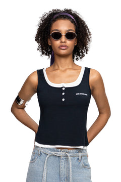 Navy Blue Faux Two - Piece Square Neck Vest - ANN ANDELMAN