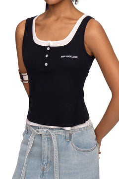 Navy Blue Faux Two - Piece Square Neck Vest - ANN ANDELMAN