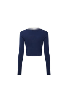 Navy Blue Golf-colored Knit Top - ANN ANDELMAN