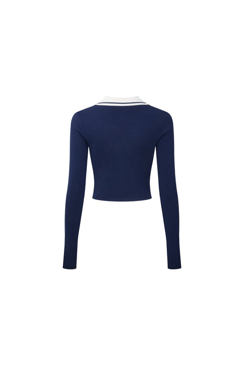 Navy Blue Golf-colored Knit Top - ANN ANDELMAN