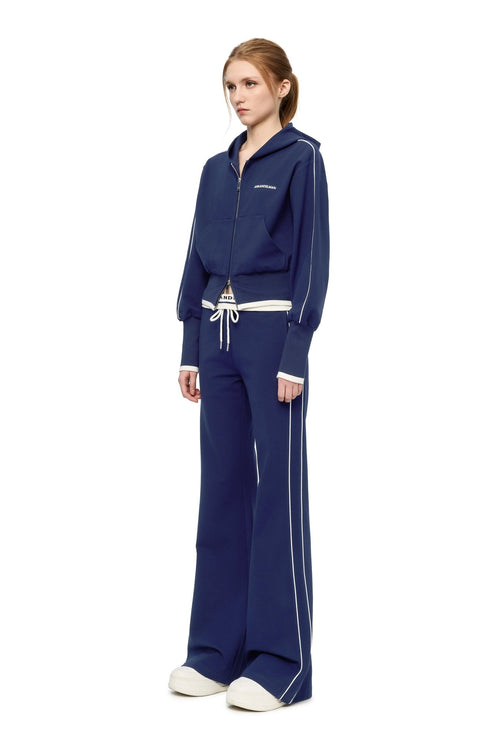 Navy Blue High - waisted Ribbed Flared Sweatpants - ANN ANDELMAN