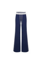 Navy Blue High - waisted Ribbed Flared Sweatpants - ANN ANDELMAN