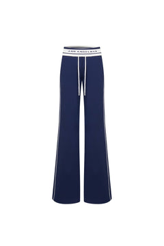 Navy Blue High - waisted Ribbed Flared Sweatpants - ANN ANDELMAN