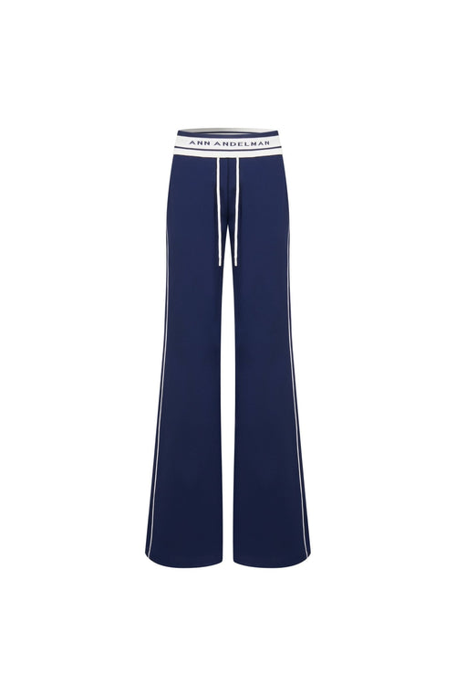 Navy Blue High - waisted Ribbed Flared Sweatpants - ANN ANDELMAN