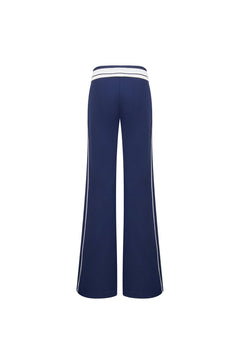 Navy Blue High - waisted Ribbed Flared Sweatpants - ANN ANDELMAN