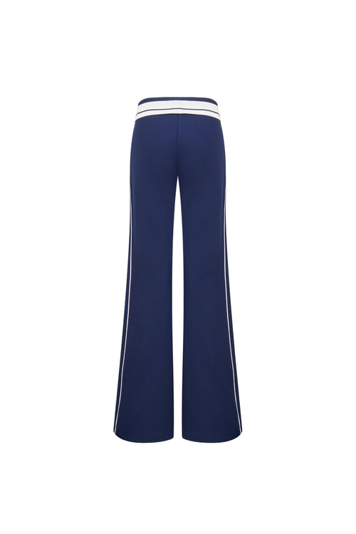 Navy Blue High - waisted Ribbed Flared Sweatpants - ANN ANDELMAN