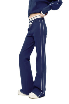 Navy Blue High - waisted Ribbed Flared Sweatpants - ANN ANDELMAN