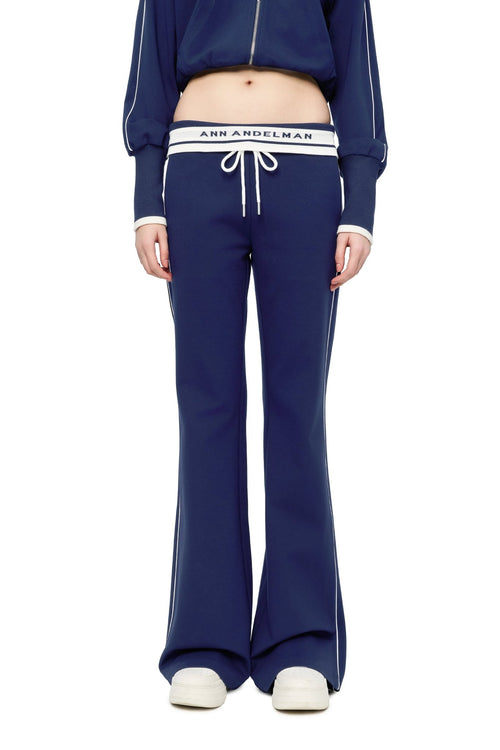 Navy Blue High - waisted Ribbed Flared Sweatpants - ANN ANDELMAN