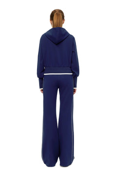 Navy Blue High - waisted Ribbed Flared Sweatpants - ANN ANDELMAN