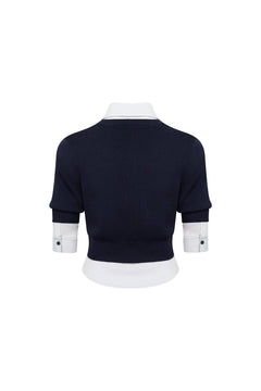 Navy Blue Knitted Wool Two-piece Set - ANN ANDELMAN