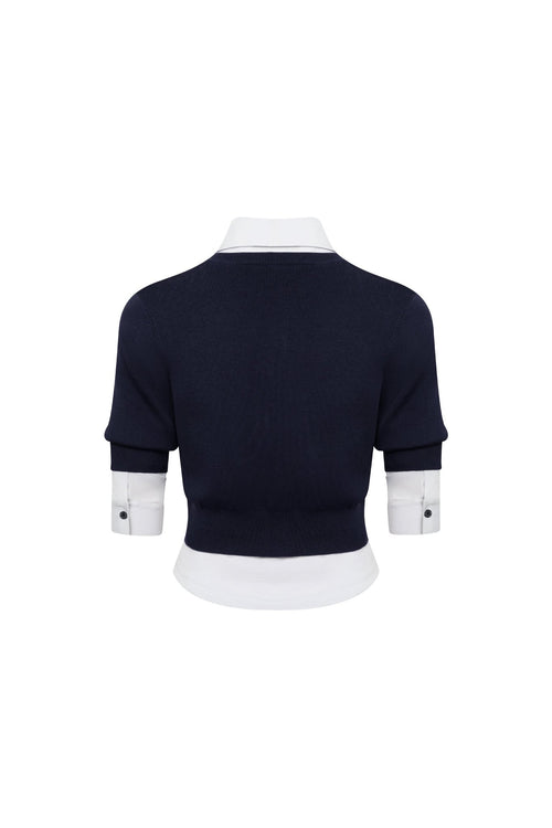 Navy Blue Knitted Wool Two-piece Set - ANN ANDELMAN