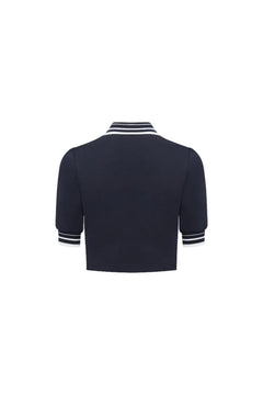 Navy Blue Nautical Short-sleeved Polo Shirt - ANN ANDELMAN
