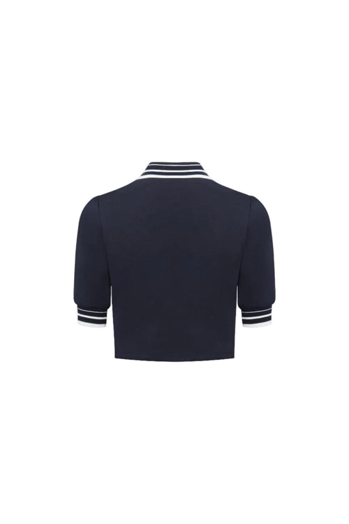Navy Blue Nautical Short-sleeved Polo Shirt - ANN ANDELMAN