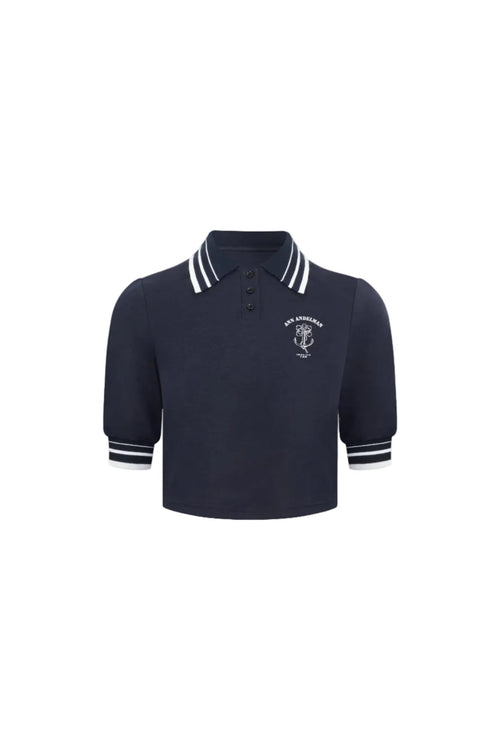 Navy Blue Nautical Short-sleeved Polo Shirt - ANN ANDELMAN