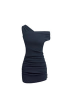 Navy Blue One - shoulder Ribbed Dress - ANN ANDELMAN