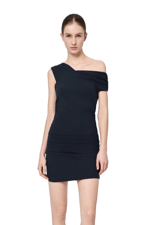 Navy Blue One-shoulder Ribbed Dress - ANN ANDELMAN