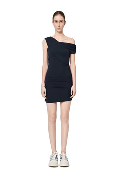 Navy Blue One-shoulder Ribbed Dress - ANN ANDELMAN