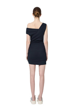 Navy Blue One-shoulder Ribbed Dress - ANN ANDELMAN