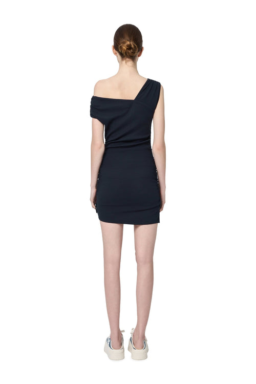 Navy Blue One-shoulder Ribbed Dress - ANN ANDELMAN