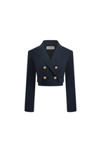 Navy Blue Padded - shoulder Double - breasted Blazer - ANN ANDELMAN