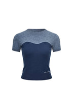 Navy Blue Patchwork Knit Short - sleeved Top - ANN ANDELMAN