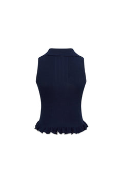 Navy Blue POLO Ruffled Hem Knit Vest - ANN ANDELMAN