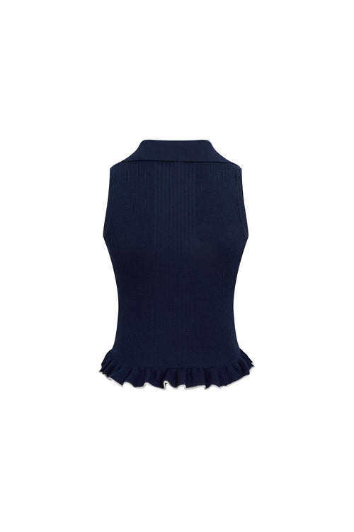 Navy Blue POLO Ruffled Hem Knit Vest - ANN ANDELMAN