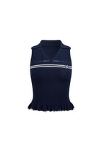 Navy Blue POLO Ruffled Hem Knit Vest - ANN ANDELMAN