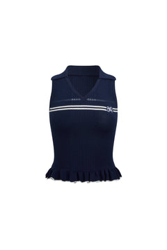 Navy Blue POLO Ruffled Hem Knit Vest - ANN ANDELMAN