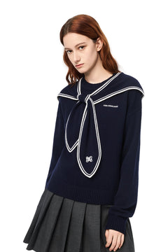Navy Blue Sailor Collar Sweater - ANN ANDELMAN