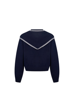 Navy Blue Sailor Collar Sweater - ANN ANDELMAN
