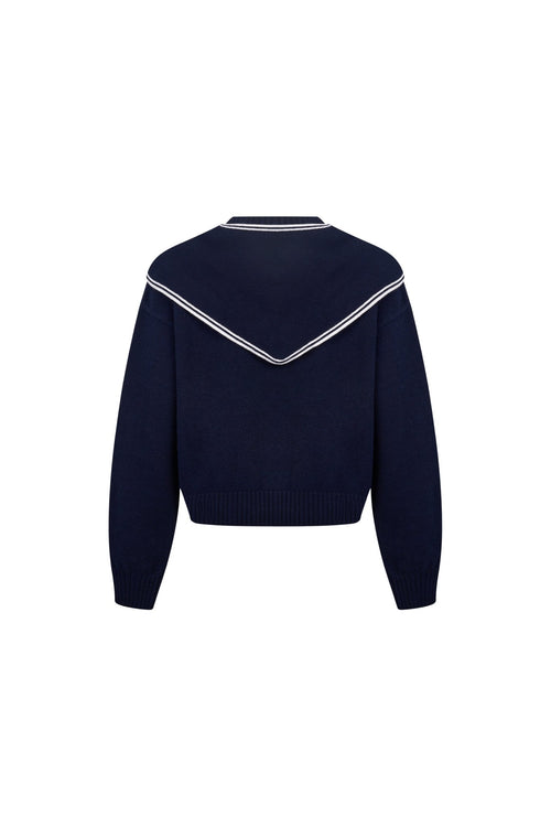 Navy Blue Sailor Collar Sweater - ANN ANDELMAN