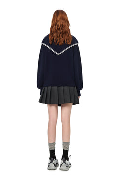 Navy Blue Sailor Collar Sweater - ANN ANDELMAN