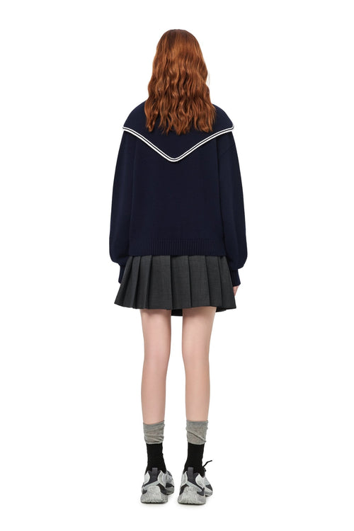 Navy Blue Sailor Collar Sweater - ANN ANDELMAN