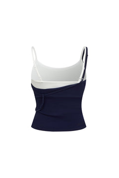 Navy Blue Satin Knit Faux Two - piece Camisole - ANN ANDELMAN