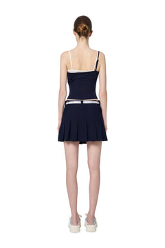 Navy Blue Satin Knit Faux Two-piece Camisole - ANN ANDELMAN