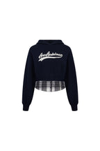 Navy Blue Short Faux Two - piece Knit Hooded Sweatshirt - ANN ANDELMAN