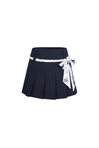 Navy Blue Silk Scarf Tie - up Pleated Skirt - ANN ANDELMAN