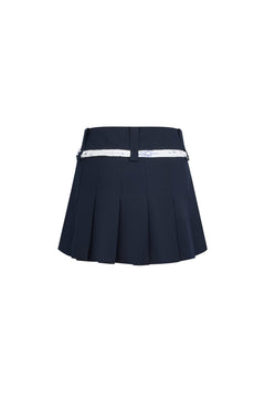 Navy Blue Silk Scarf Tie - up Pleated Skirt - ANN ANDELMAN
