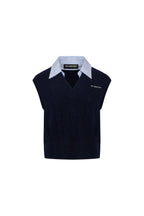 Navy Blue Twisted Patchwork Collar Sleeveless Sweater - ANN ANDELMAN