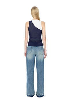 Navy Blue Two-piece Wool Patchwork Vest - ANN ANDELMAN
