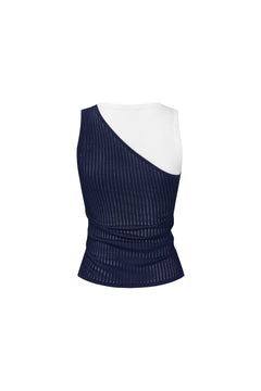 Navy Blue Two-piece Wool Patchwork Vest - ANN ANDELMAN