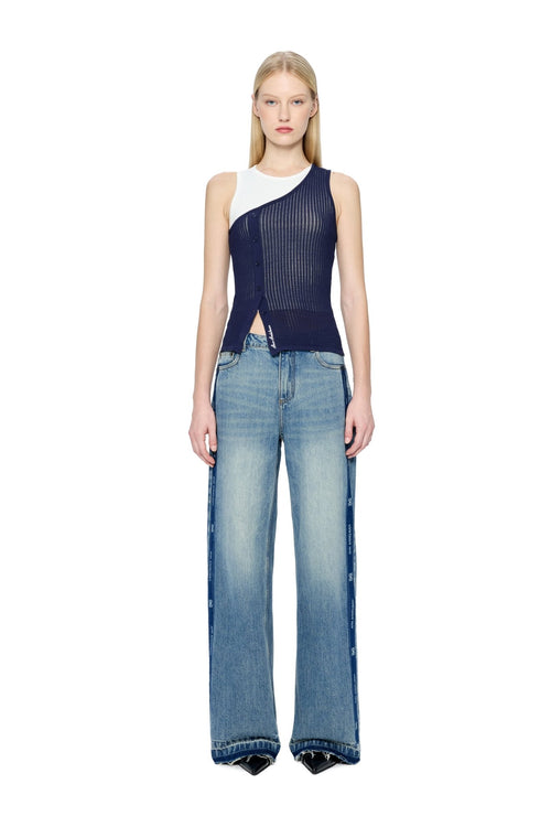 Navy Blue Two-piece Wool Patchwork Vest - ANN ANDELMAN