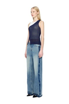 Navy Blue Two-piece Wool Patchwork Vest - ANN ANDELMAN