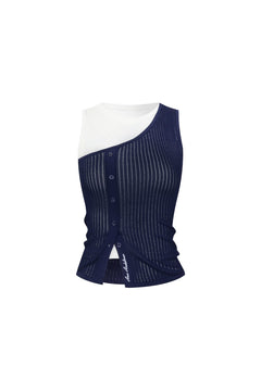 Navy Blue Two-piece Wool Patchwork Vest - ANN ANDELMAN