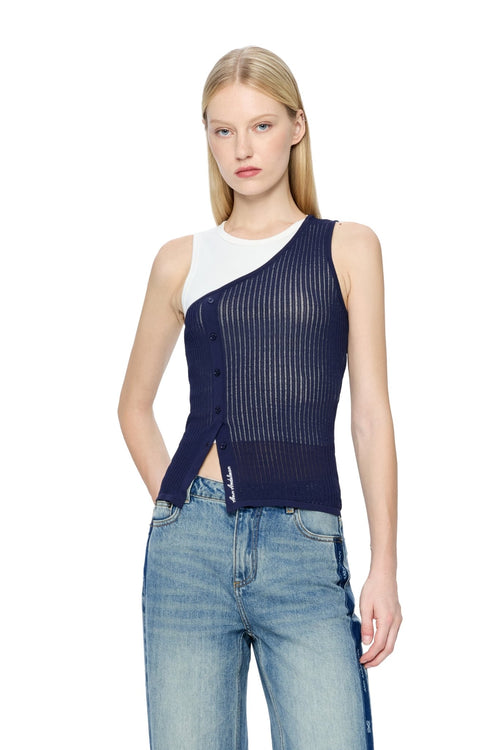 Navy Blue Two-piece Wool Patchwork Vest - ANN ANDELMAN