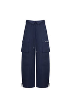 Navy Blue Washed Cotton Folded Work Pants - ANN ANDELMAN