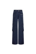 Navy Blue Washed Cotton Pants with A Slightly Low Waist - ANN ANDELMAN