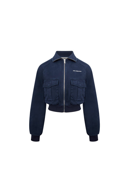 Navy Blue Washed Cotton Work Jacket - ANN ANDELMAN